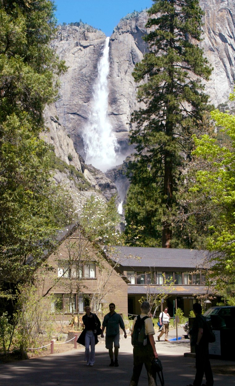 Image: People mill around at Yosemite Lodge