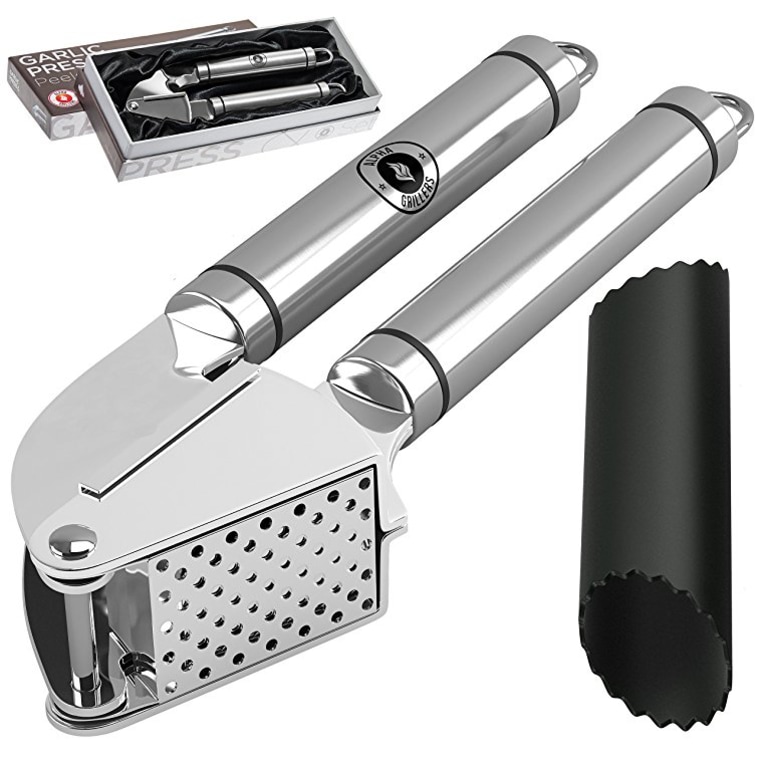 Alpha Grillers Garlic Press Stainless Steel - Premium Garlic Mincer wi