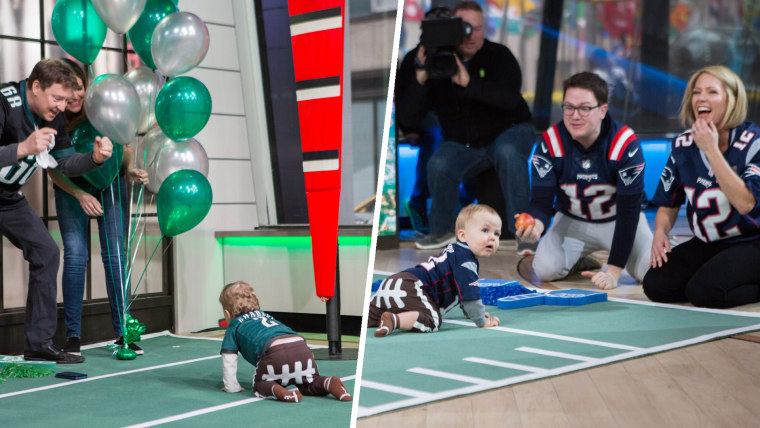 Baby Bowl on TODAY Mike Feldman, Savannah Guthrie, Charley Feldman, Dylan Dreyer, Calvin Fichera, Brian Fichera.