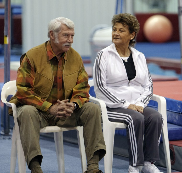 Image: Martha and Bela Karolyi sit inside Karolyi Ranch