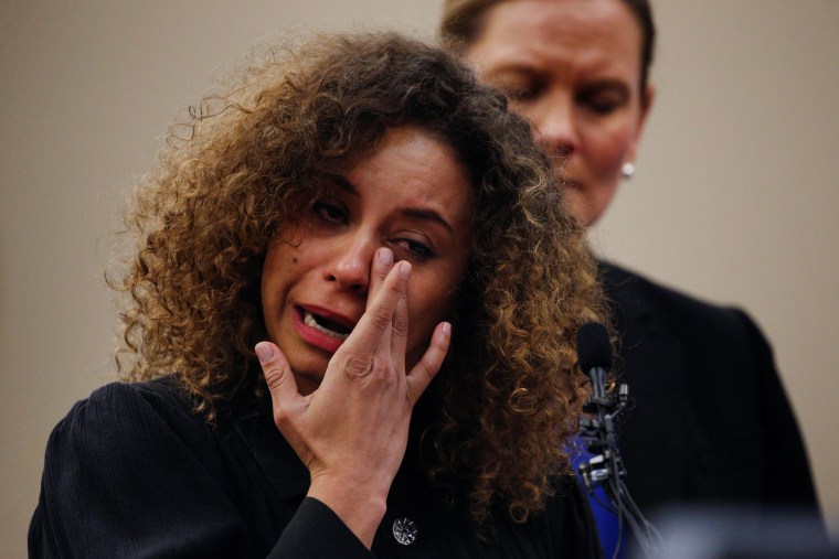 Image: Victim Mattie Larson speaks at the sentencing hearing for Larry Nassar, a former team USA Gymnastics doctor who pleaded guilty in November 2017 to sexual assault charges, in Lansing, Michigan