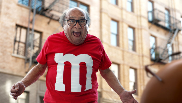 Image: A scene from the M and M's ad spot, featuring actor Danny DeVito for the 2018 Super Bowl.