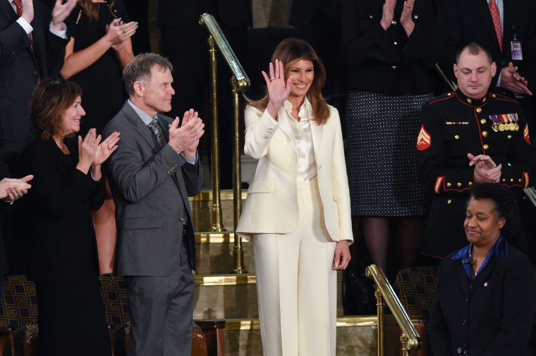 Image: First Lady Melania Trump waves as she arrives for the State of the Union address