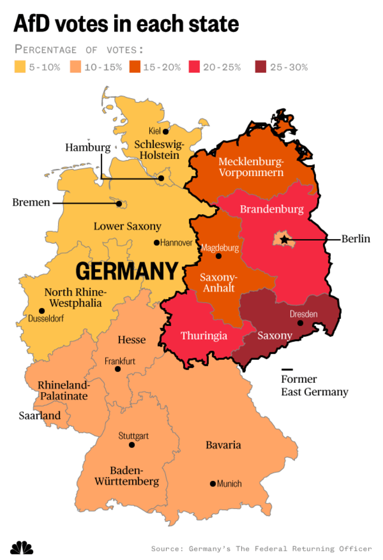 Image: AfD votes in each German state