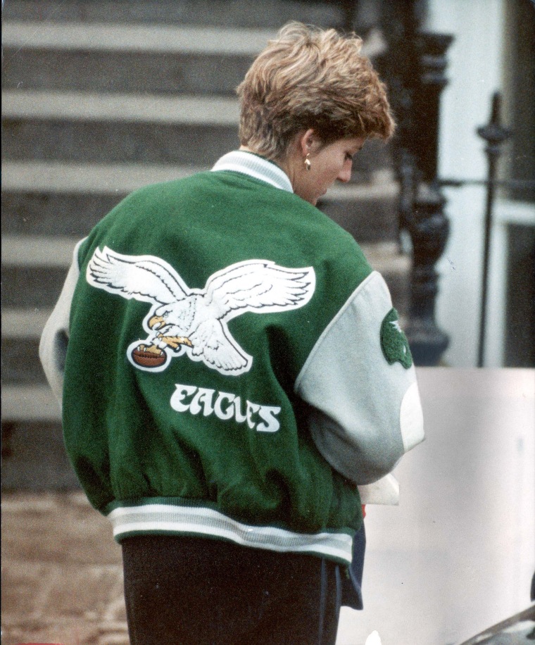 Diana Princess Of Wales Pictured Wearing A Philadelphia Eagles Jacket.