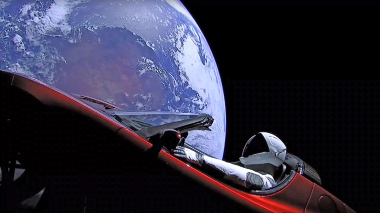 Image: "Starman" sits in a Tesla Roadster