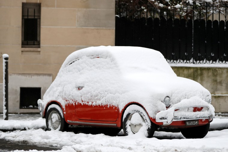 A classic Fiat 500 remains parked on Feb. 7.