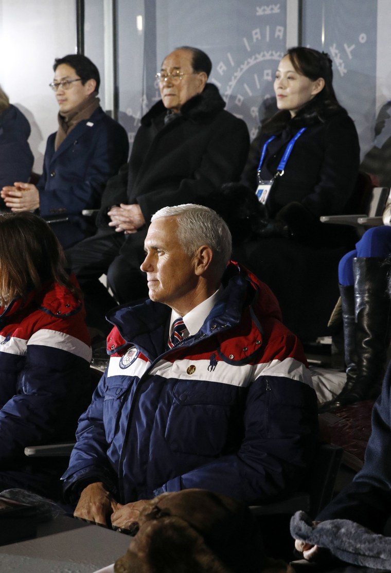 Image: Mike Pence, Kim Yong Nam, Kim Yo Jong