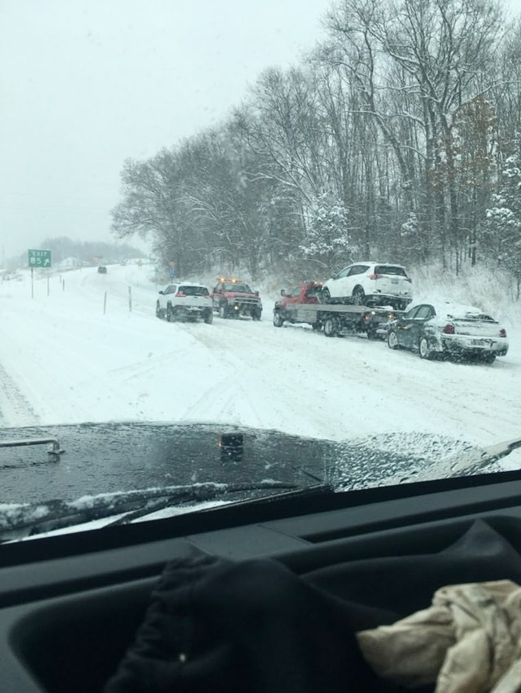 Image: Multiple cars are involved in a pileup off the Galesburg exit on I-94, just east of Kalamazoo, in Michigan, on Feb. 9, 2018.