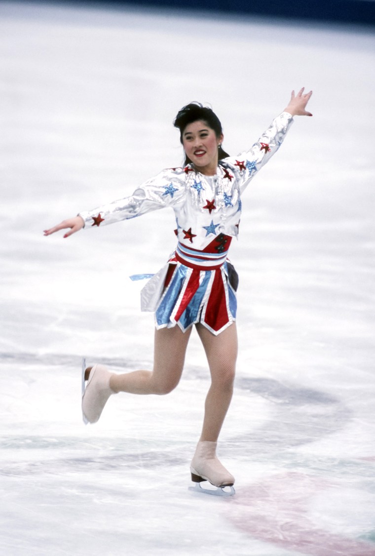 Kristi Yamaguchi of the United States competes in the exhibition event of the Figure Skating competition of the 1992 Winter Olympic Games held in Albertville, France in February 1992.