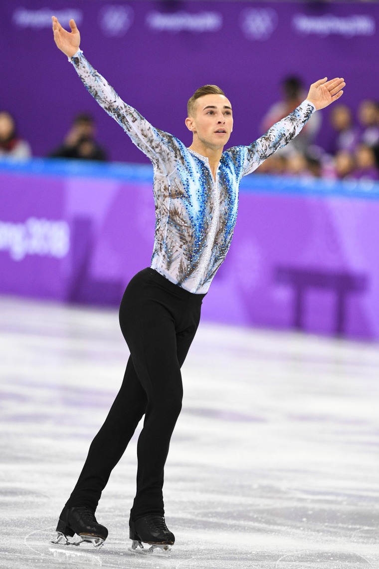 USA's Adam Rippon performs his routine in the figure skating team event men's single skating free skating during the Pyeongchang 2018 Winter Olympic Games at the Gangneung Ice Arena in Gangneung on February 12, 2018.