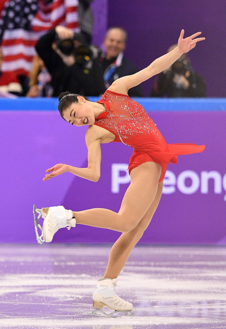 USA's Mirai Nagasu competes in the figure skating team event women's single skating free skating during the Pyeongchang 2018 Winter Olympic Games at the Gangneung Ice Arena in Gangneung on February 12, 2018.
