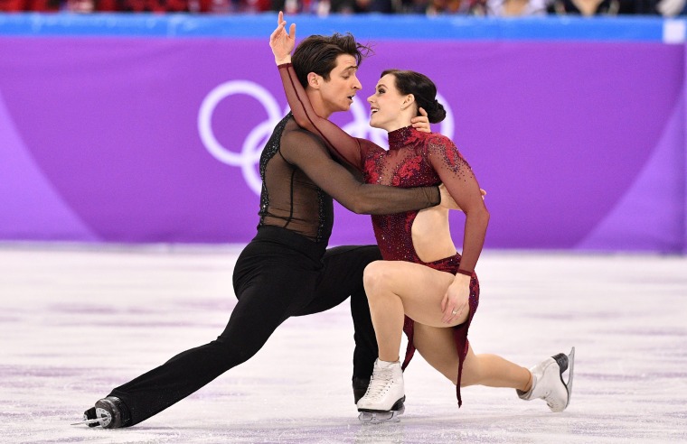 Canada's Tessa Virtue and Canada's Scott Moir compete in the figure skating team event ice dance free dance during the Pyeongchang 2018 Winter Olympic Games at the Gangneung Ice Arena in Gangneung on February 12, 2018.