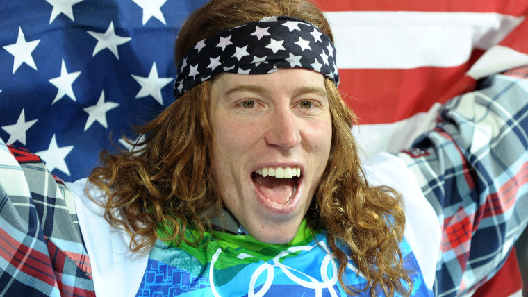 USA's gold medalist Shaun White celebrates after the men's Snowboard Halfpipe final run 2 on February 17, 2010 at Cypress Mountain, north of Vancouver during the Vancouver Winter Olympics.