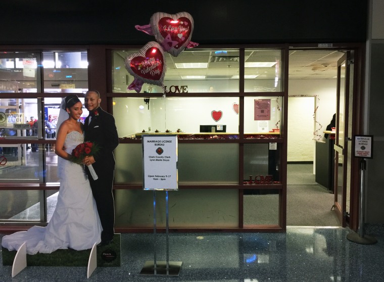 In response to the uptick of couples applying for last-minute marriage licenses in Las Vegas around Valentine's Day, the city now offers a pop-up marriage license bureau in the airport's baggage claim area.