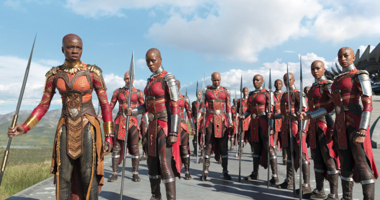 Image: Danai Gurira as Okoye, left, and Florence Kasumba as Ayo with the Dora Milaje in "Black Panther"