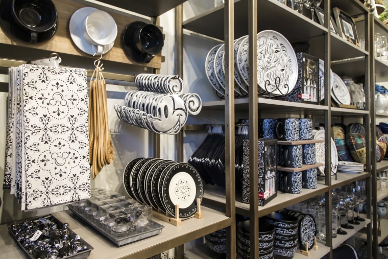 Mickey-printed plates, dish towels, trivets, mugs and more are among the many offerings.