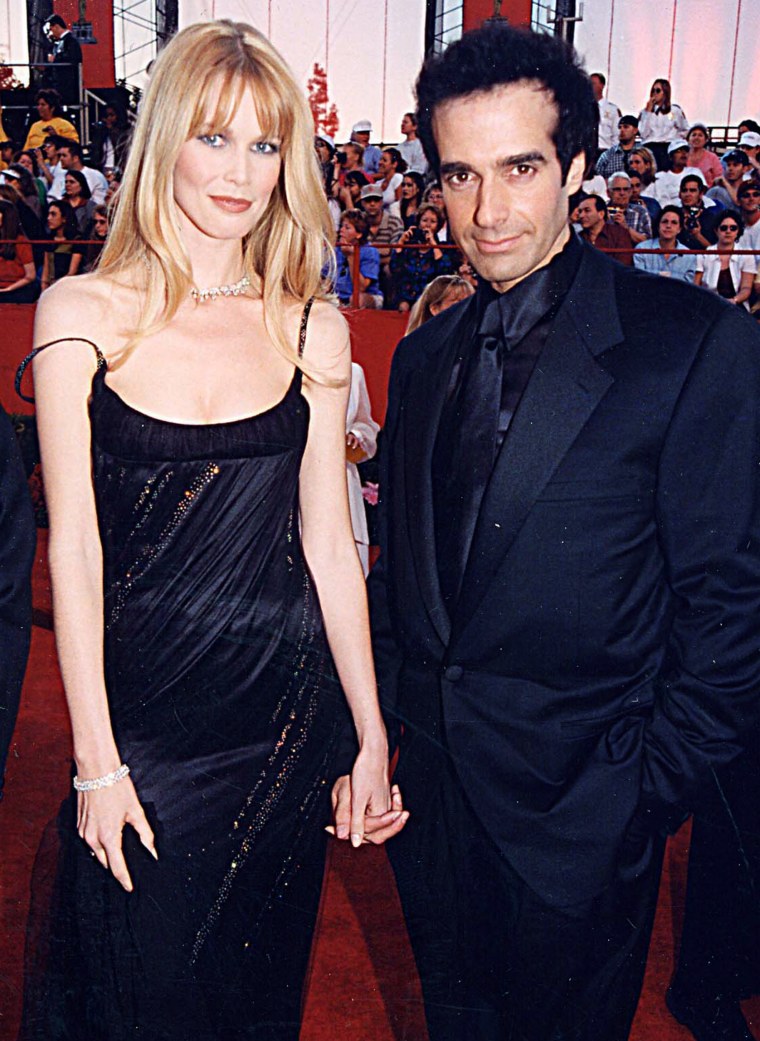 Claudia Schiffer & David Copperfield at the 1998 Academy Awards in Los Angeles.