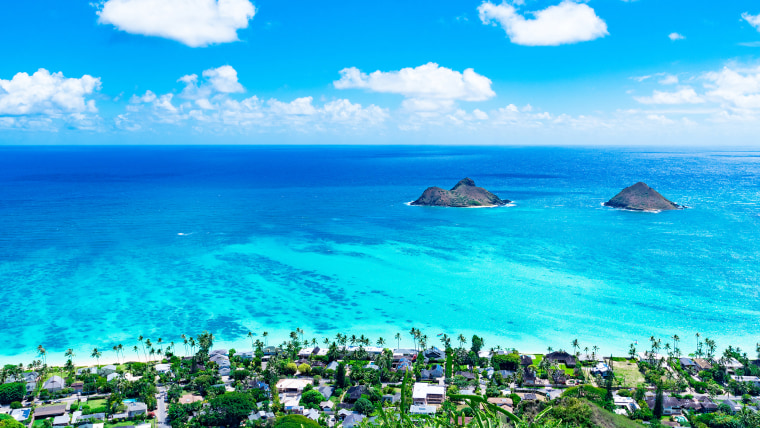 Best US beaches: Lanikai Beach as seen from above in Kailua, Oahu, Hawaii