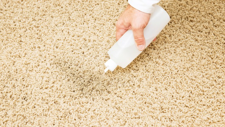 Treating Carpet Stain with Squeeze Bottle
