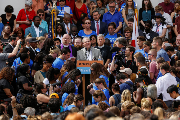 Image: Protestors rally outside the Capitol urging Florida lawmakers to reform gun laws, in Tallahassee