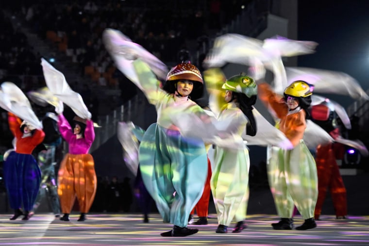 Performers dance during the closing ceremony.