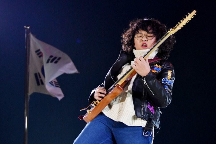 Guitarist Yang Tae-hwan performs in the Olympic Stadium.