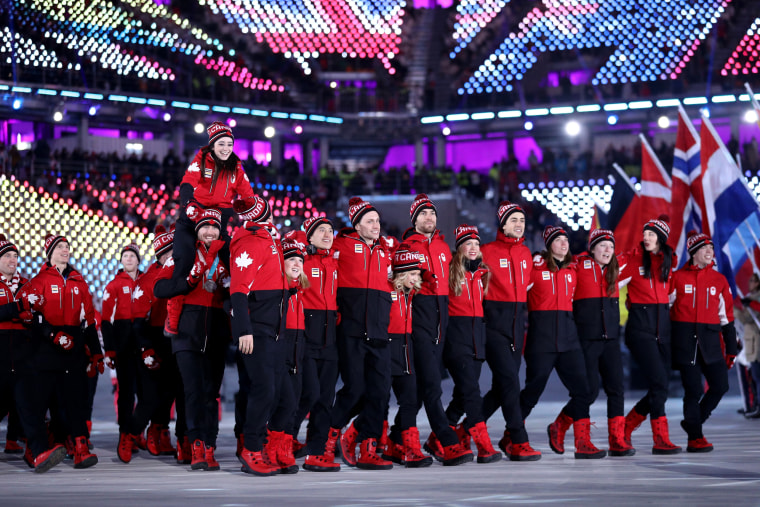 Team Canada walks in the Parade of Athletes.