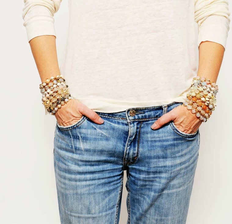 Woman with stacked multicolored bracelets