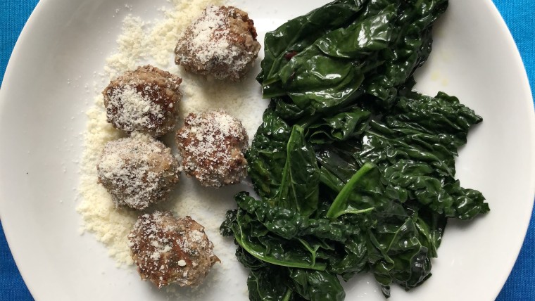 These lamb meatballs with kale are a keto-diet dish that can be made ahead for healthy bring-to-work meal packed with flavor.