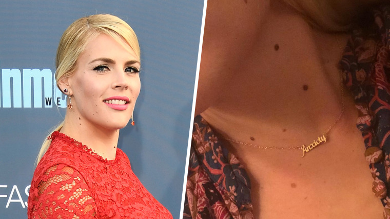Busy Philipps wears an "anxiety" necklace
