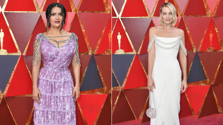 Bejeweled Neckline: Margot Robbie, Salma Hayek