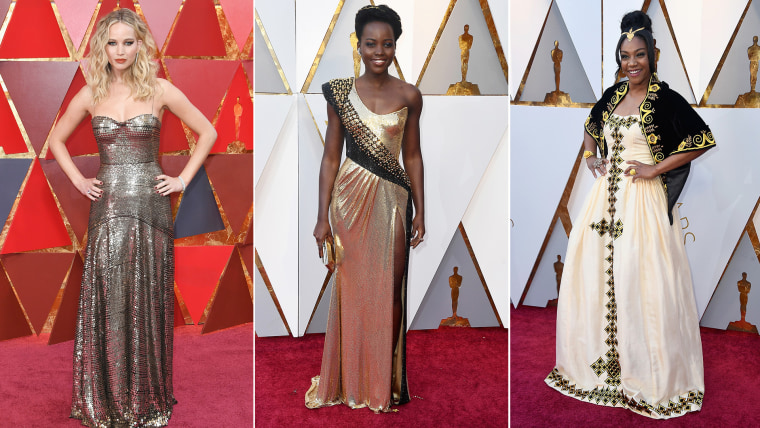 Jennifer Lawrence, Lupita Nyong'o and Tiffany Haddish all glowed in gold. 