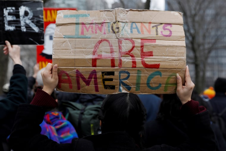 Image: Activists and DACA recipients march up Broadway during the start of their 'Walk to Stay Home,' a five-day 250-mile walk from New York to Washington D.C., to demand that Congress pass a Clean Dream Act, in Manhattan, New York