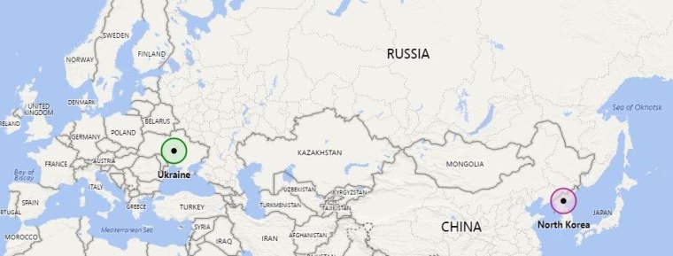 Image: A map showing Ukraine and North Korea