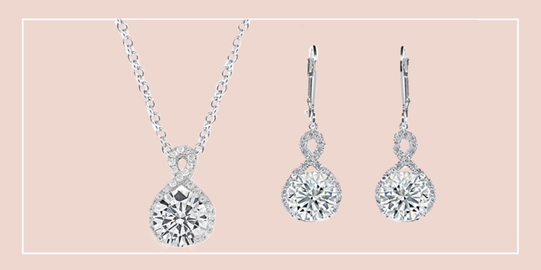 Today Show, Deal of the Day - Cate & Chloe Alessandra 18k White Gold CZ Halo Infinity Pendant Necklace, Best Round Diamond Solitaire Cubic Zirconia Crystal Silver Necklaces Special-Occasion Jewelry / Cate & Chloe Earrings