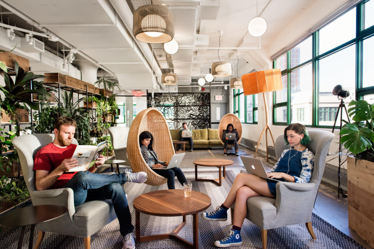 Image: Employees sit on cocoon-like chairs at Etsy's office in Brooklyn