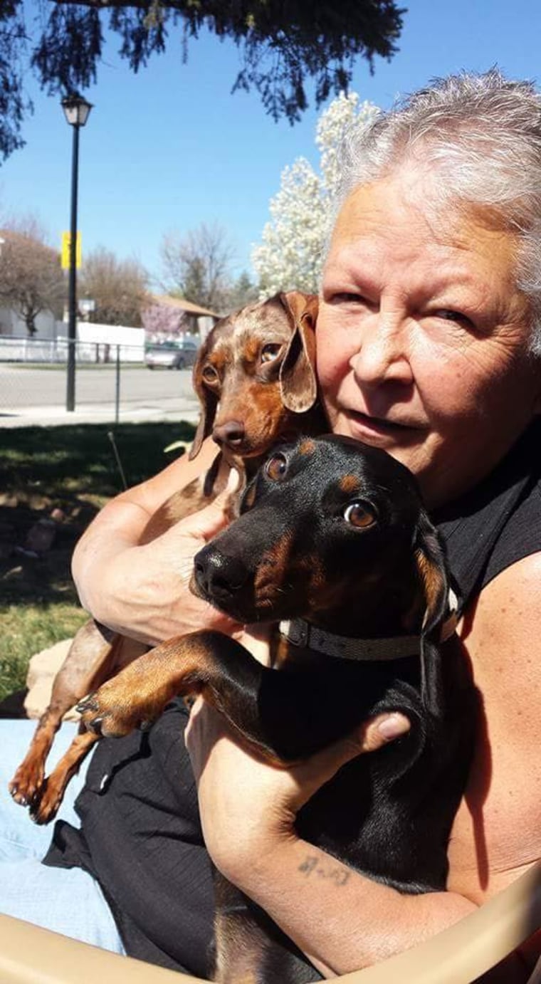 Susan McFalls and the couple's two dachshunds.
