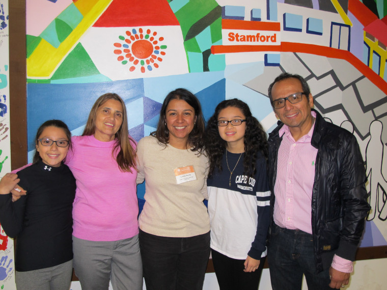 Alison, Miriam Martinez-Lemus, B1C Family &amp; School Services Director Lorely Peche, Brianna, and Raphael Benavides seen here at B1C in downtown Stamford, CT.