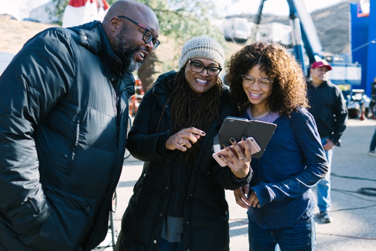 Image: Director Ava DuVernay with Storm Reid on the set of Disney's "A Wrinkle in Time."