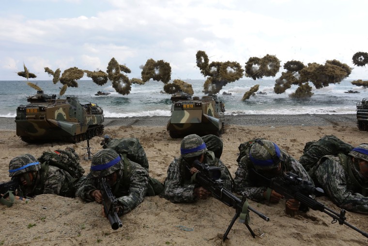 Image: South Korean marines participate in landing operation referred to as Foal Eagle joint military exercise with U.S. troop