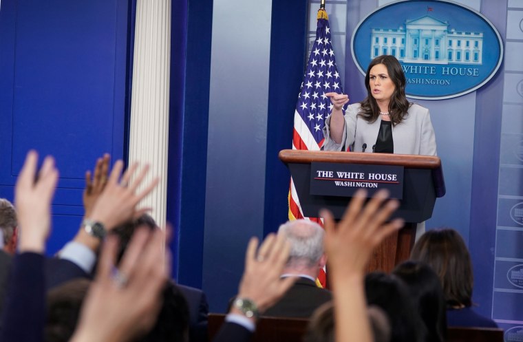 Image: White House Press Secretary Sarah Huckabee Sanders holds a news conference