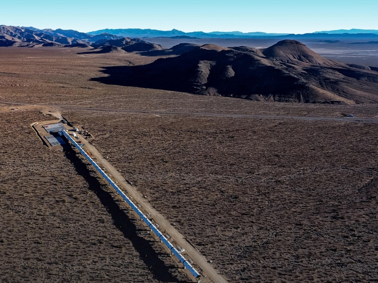 Image: Bird's eye view of the Virgin Hyperloop One looking deep into the North Las Vegas desert