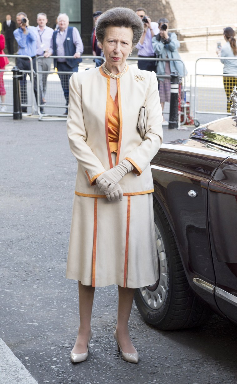 Princess Anne in peach and white outfit