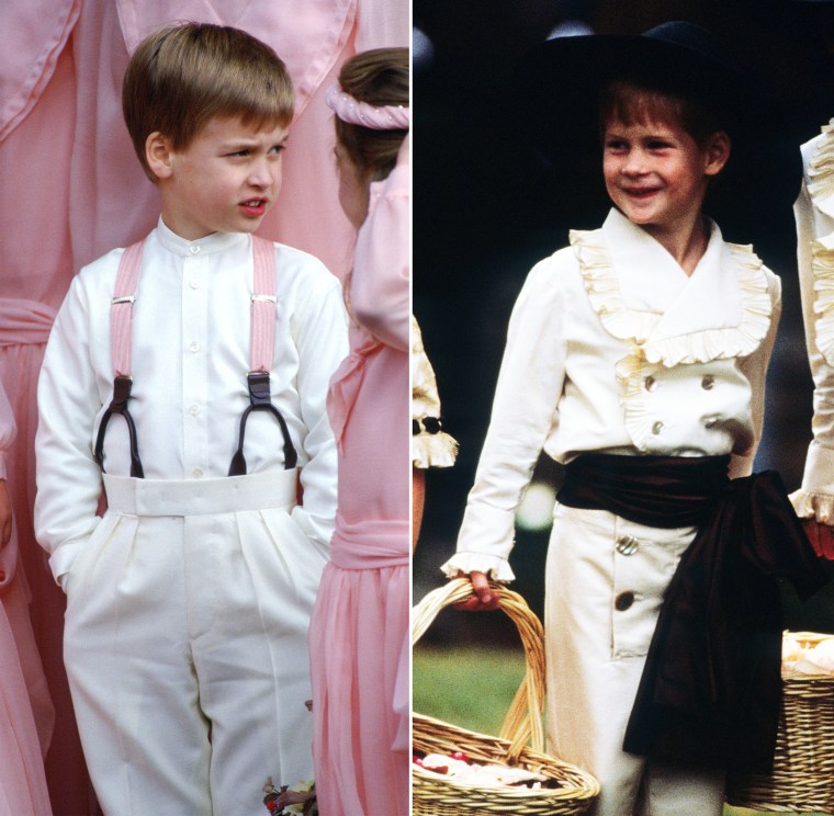 Prince William and Prince Harry as page boys when they were children.