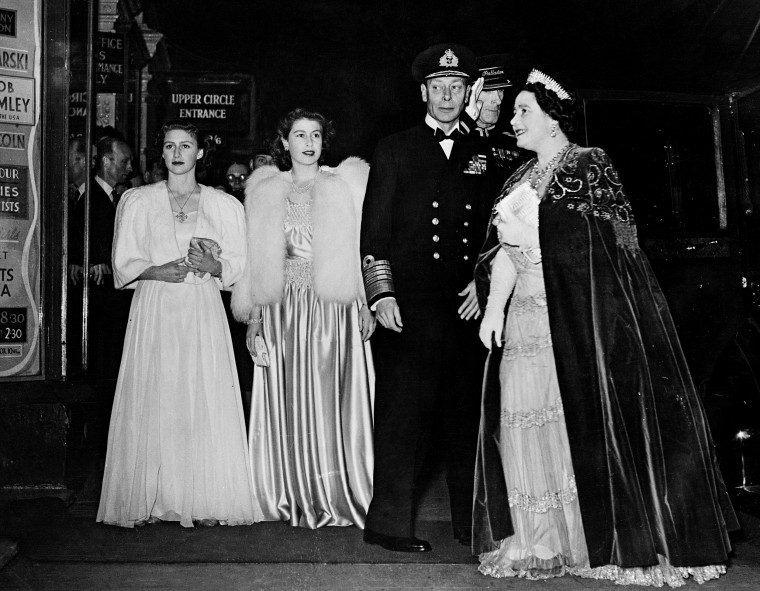 The royal family arrive at the London Palladium for the Royal Variety Performance on Nov. 5, 1946. Left to right: Princess Margaret, Princess Elizabeth, King George VI and Queen Elizabeth.