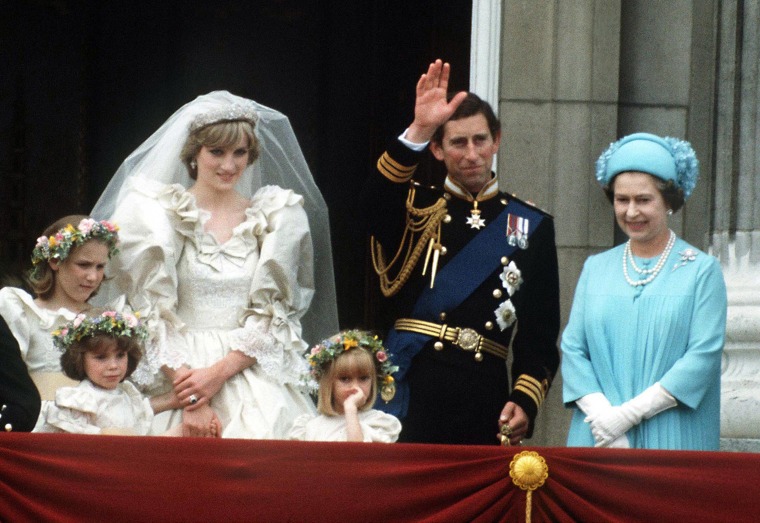 The newly named Princess Diana was the star of the show, but Queen Elizabeth looked stunning in her own right in a light blue dress, matching hat and double strand of pearls at the wedding of her eldest son, Prince Charles in August 1982.