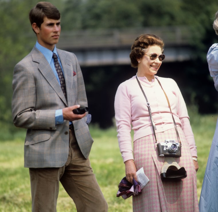 Prince Edward and Queen Elizabeth at the Royal Windsor Horse Show in 1982.