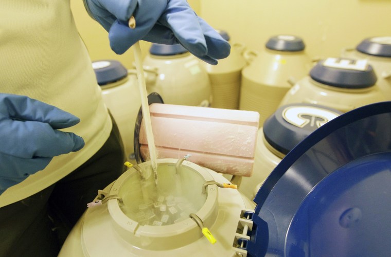 Image: An employee checks oocytes and embryos in tanks filled with liquid nitrogen in a storage room at the e-Stork Reproductive Center in Hsinchu