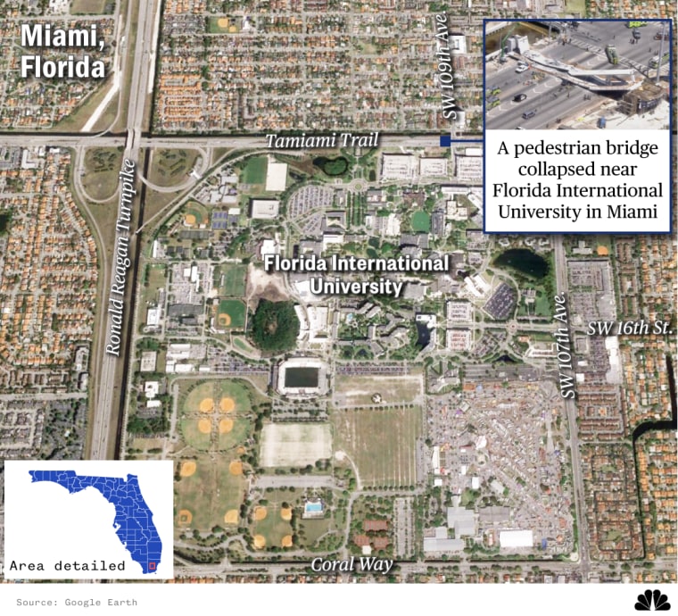 Image: A pedestrian bridge collapsed near Florida International University in Miami